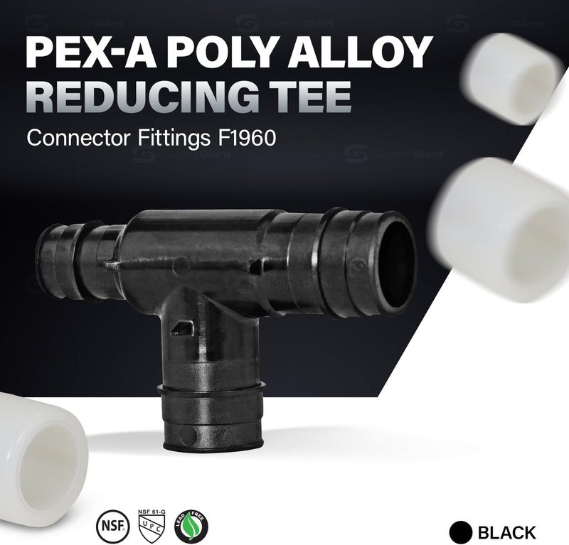 Supply Giant Poly Pex-A Expansion Tee Fitting 3/4" x 1/2" x 3/4", F1960 Tee 1 Inch x 1 Inch x 1/2 Inch Expansion Barb Connections, Plastic Pipe Fitting for use with Pex-A Tubing (Pack of 5) - Image 4